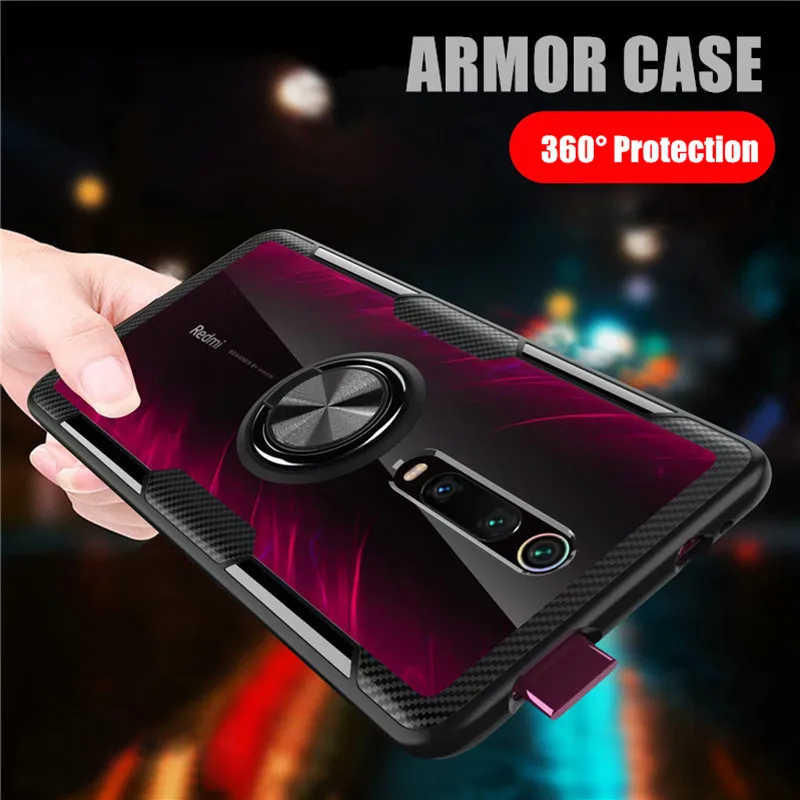 

Shockproof Transparent Tempered Glass Case For Xiaomi Redmi K20 / K20 Pro Cover For Redmi 7 / Note7 Phone Coque With Ring Holder