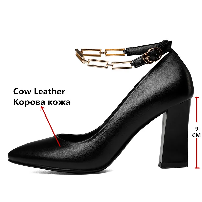 CONASCO Fashion Women Ankle Strap Pumps Genuine Leather Pointed Toe Sexy Party Office Shoes Woman Spring Autumn High Heels Shoes