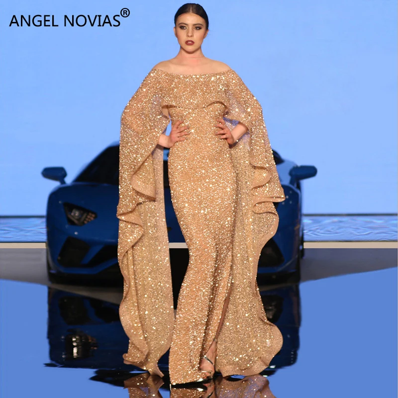 

ANGEL NOVIAS Long Mermaid Glitter Abendkleider Saudi Arabic Women Evening Dresses 2018 with Caftan Abiye kleider damen lang