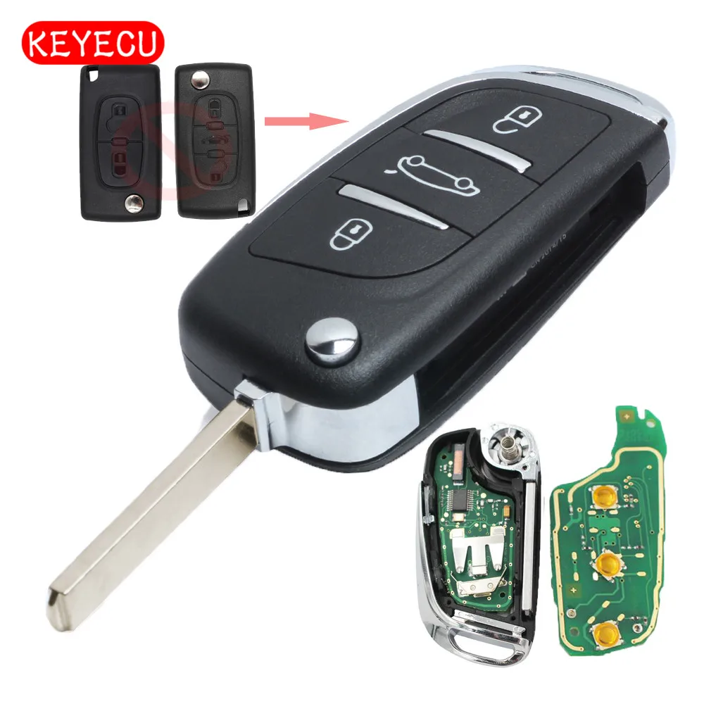 

Keyecu 3PCS/LOT Modified DS Flip Remote Key Fob 3 Button 433Mhz ID46 Chip for Peugeot 407 408 2005-2011 HU83/VA2 Blade
