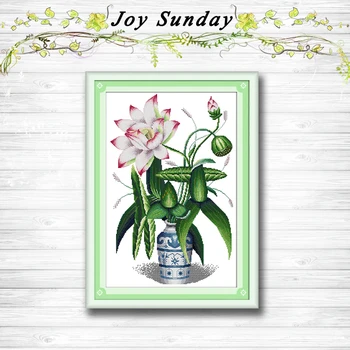 

Lotus vase flower painting dmc 14CT 11CT counted cross stitch kits embroidery set Needlework Set chinese cross stitch Home decor