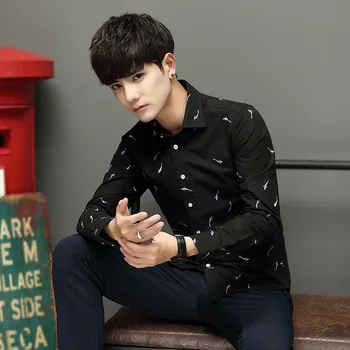 

2019 New Cotton Long Sleeve Men Shirt Hign Quality Men's Fashion Trend Printing Mens Dress Shirts Plus Size 5XL