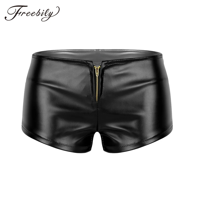 

Fashion Women Black/White Faux Leather Low Waist Front Zipper Sexy Booty Shorts Nightclub Party Festival Rave Pole Dance Shorts