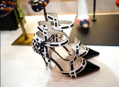 Женские туфли-лодочки на высоком каблуке, с острым носком, на шнуровке, с ремешком на щиколотке женские пикантные вечерние туфли из искусственной кожи, на шпильке, большие размеры 34-43