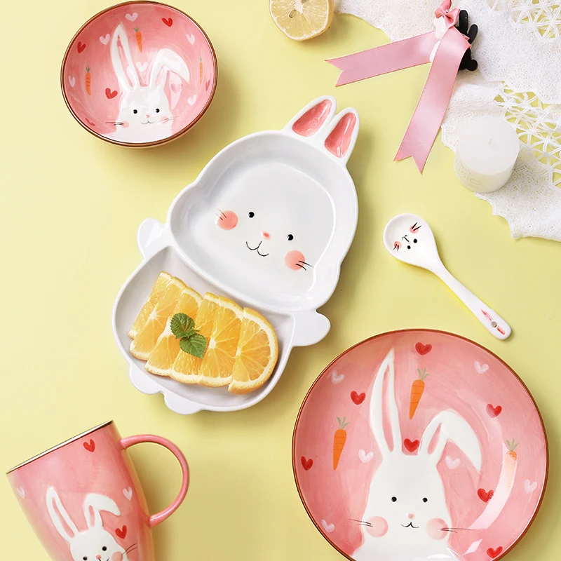 Lovely Children's Plate Set Of Children's Dishes Rabbite Baby Plate Ceramic Dineerware Set For Kid Bowl Plate Children's Cutlery Lovely Children's Plate Set Of Children's Dishes Rabbite Baby Plate Ceramic Dineerware Set For Kid Bowl Plate Children's Cutlery