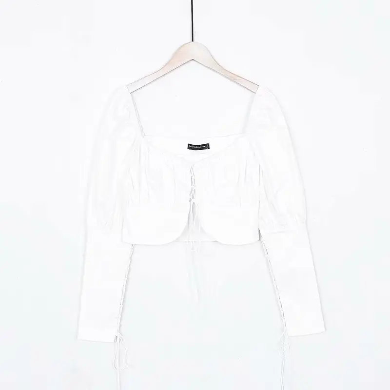  Long sleeve crop top womens tops and blouses tunic vintage blusas casual sexy shirts Korean white b