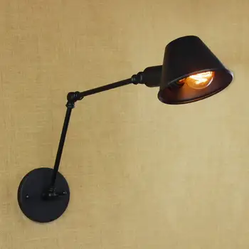 

Loft retro Matte Black iron shade adjustable swing arm reading wall lamps Lights e27 / e26 sconce for workroom bedroom bar cafe