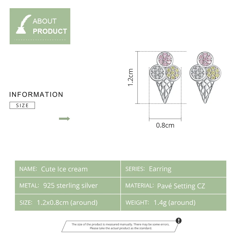 BISAER, 925 пробы мороженого, серебряные, хит лета, мороженое, изысканные маленькие серьги-гвоздики для женщин, ювелирные изделия, ECE642