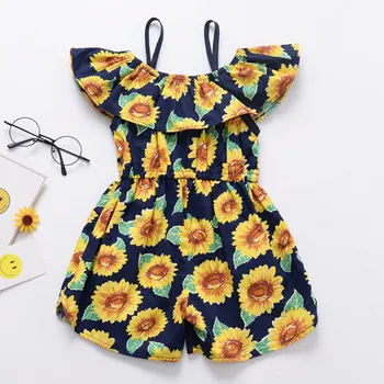 

Toddler Kids Girls Sleeveless Ruffles Sunflower Overall Jumpsuit Pants Clothes