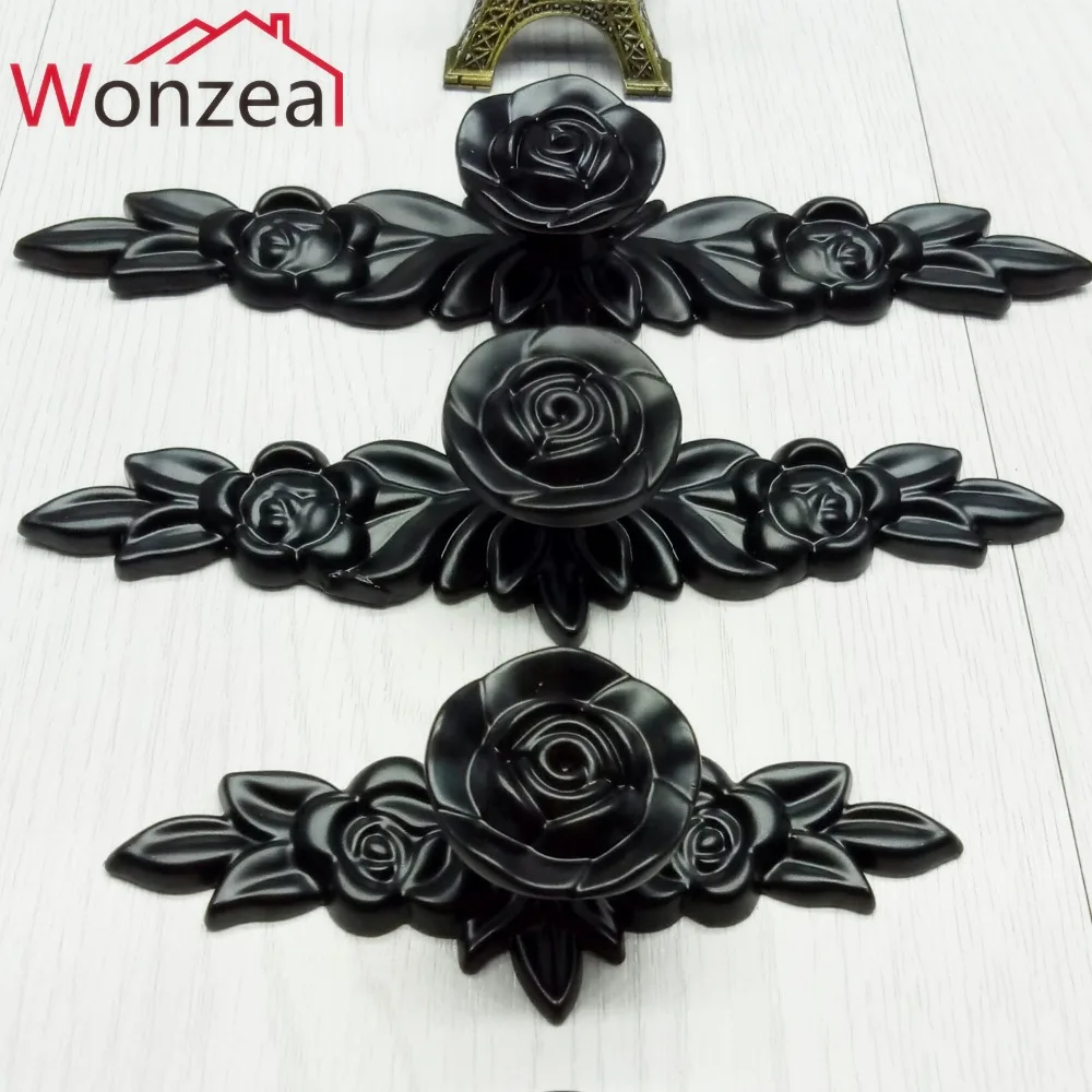 

Wonzeal Vintage Black color Zinc Alloy Rose furniture cabinet pulls drawer handle Drawer Door handle Creative knobs