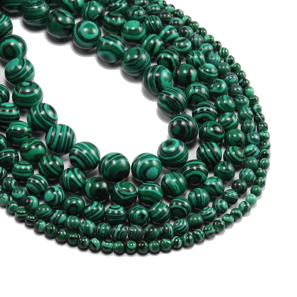 

1strand/lot 4 6 8 10 12 mm Synthetic Stone Green Malachite Round Loose Spacer Beads For Jewelry Making DIY Bracelet Wholesale