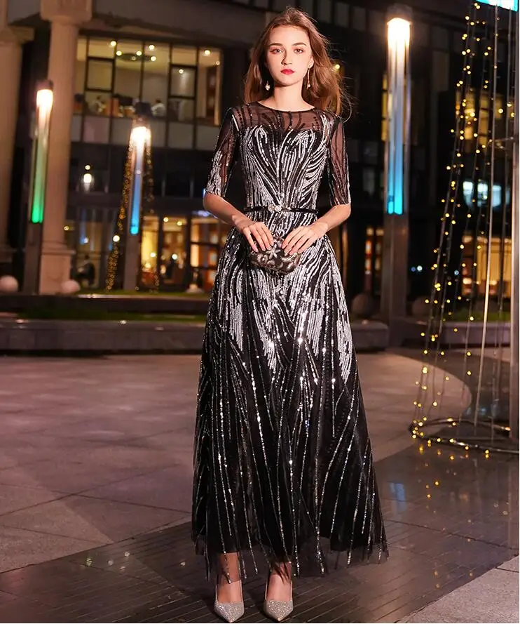 Vestido Longo шикарные вечерние платья с пайетками длинное вечернее платье рукавами 2019