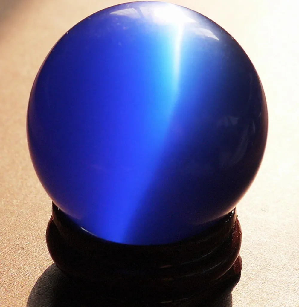 ell ASIAN QUARTZ DEEP BLUE CAT EYE CRYSTAL BALL SPHERE 40MM + STAND