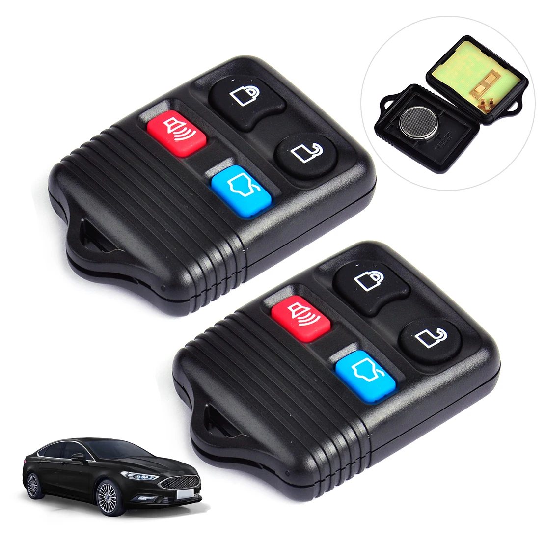 

beler 2PCS 4 Button Remote Keyless Entry Key Fob Shell Case Replacement for Ford Focus Crown Victoria Mercurya Sable CWTWB1U322