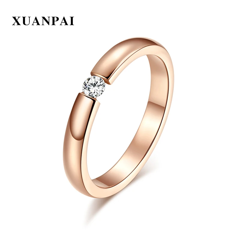 

XUANPAI Womens Stainless Steel Engagement Ring Eternity Love Cubic Zirconia Wedding Bands Femme Promise Jewelry