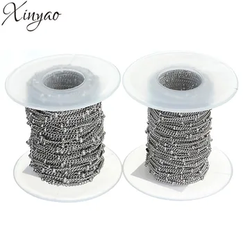 

XINYAO 10yards/lot 1.5/2mm Width Metal Stainless Steel Link Chains With 2/3mm Flat Beads for Necklace Bracelets Makings F5973