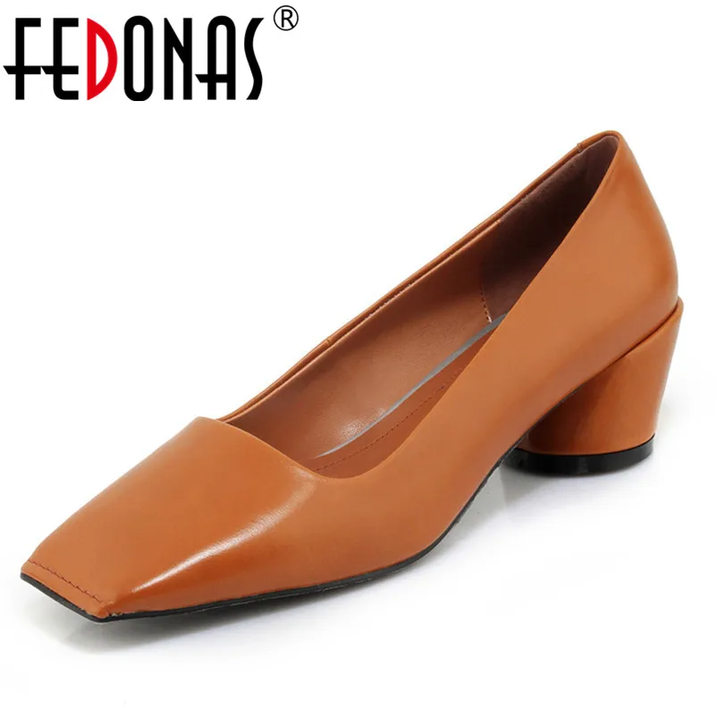 

FEDONAS New Women Office Basic Pumps Cow Leather Spring Autumn Square Toe Shallow Shoes Woman Concisc Quality Party Shoes