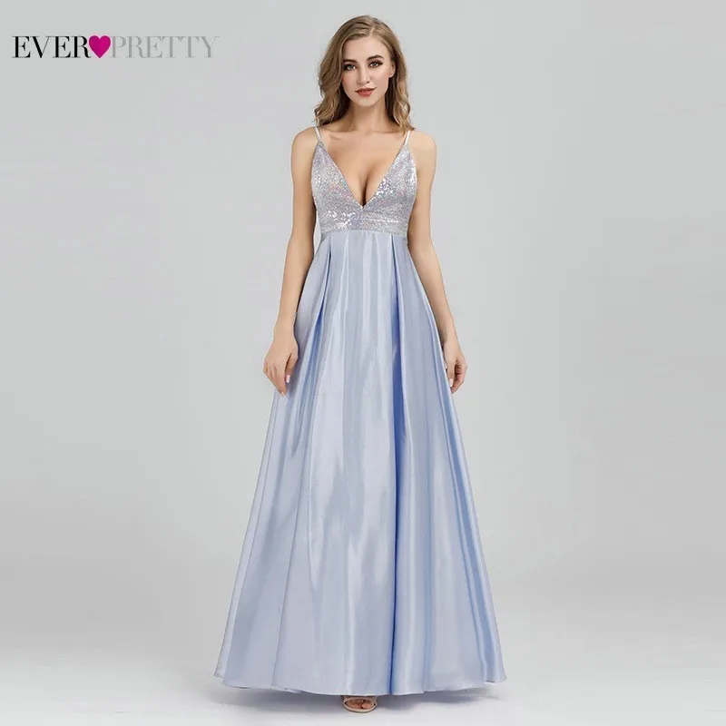 Свадебные платья расшитые блестками 2019 Ever Pretty A-Line Глубокий v-образный вырез без