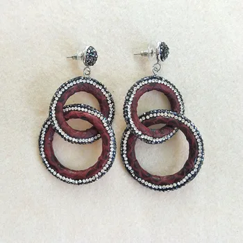 

5Pairs Natural burgundy snakeskin Pave Crystal Zircon Round Shape Earrings,circle Earrings Handmade Jewelry Findings ER16