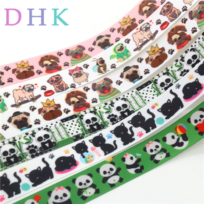 

DHK 7/8'' 5yards panda animals dog cat Printed Grosgrain Ribbon Accessory hairbow headwear decoration Wholesale DIY OEM C1698