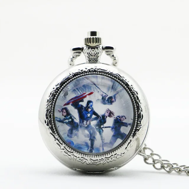 Marvel Comics Captain America Shield Design Fob Pocket Pendant Watch With Neckla Marvel Comics Captain America Shield Design Fob Pocket Pendant Watch With Neckla