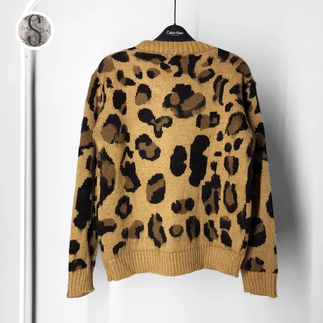 Leopard Print Cashmere Sweater Women Pullover Mohair Sweater Korean Long Sleeve Knit Pullovers O-Neck Winter Warm Jumper Tops