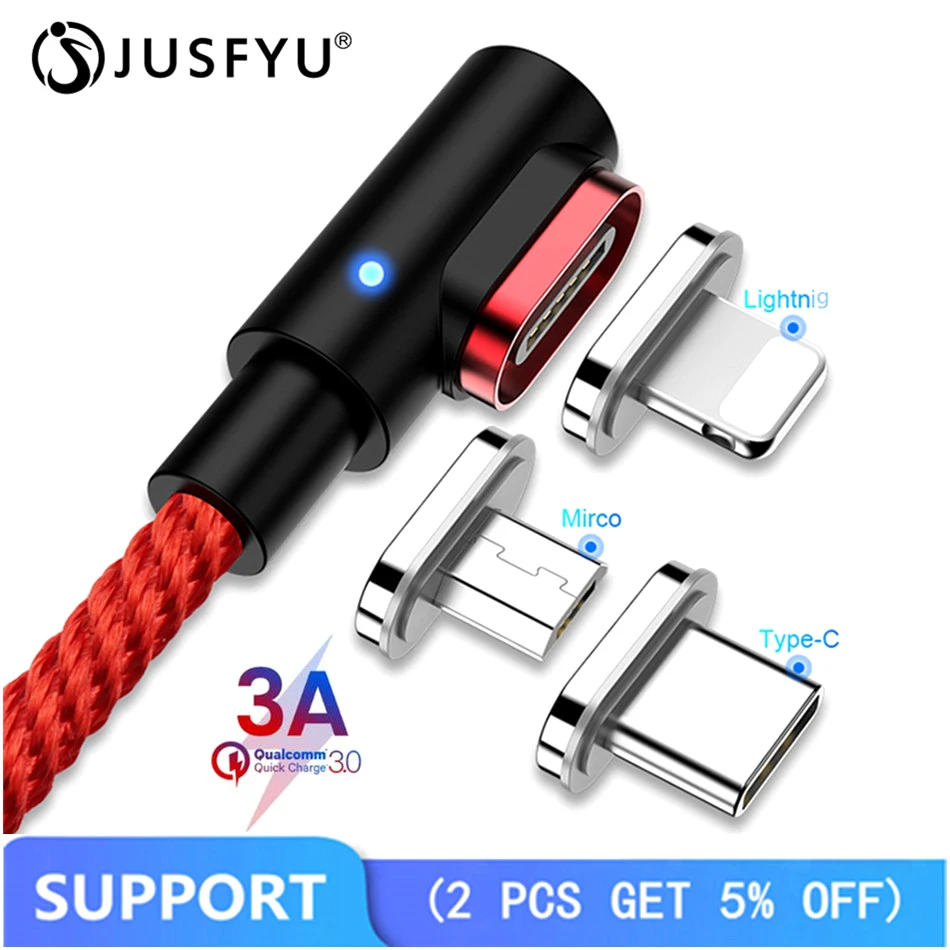 

90 Degree Magnetic Cable Micro USB C Type C Fast Charge Data Cable for iphone X Magnet Charger Microusb Android Charging L-Line