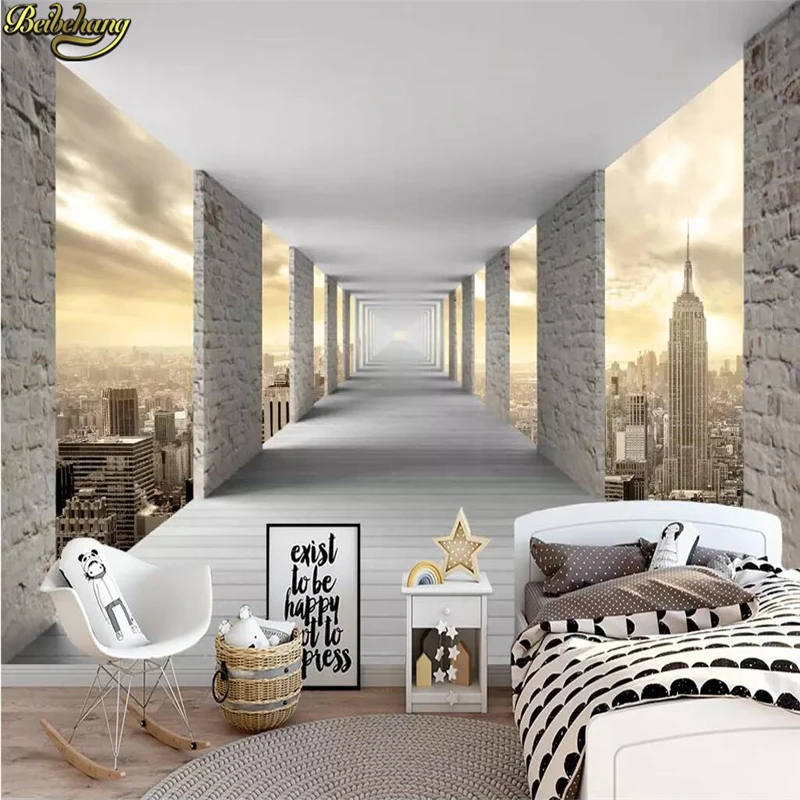 

beibehang Modern Simple Mural Wallpaper 3D Stereo Geometry City Building Photo Wall Paper Personality Creative Living Room