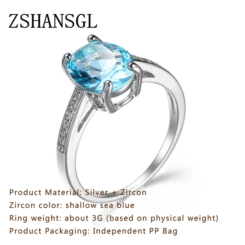 Романтическое 925 пробы Серебряное большое синее CZ проложенное Кристальное кольцо на палец для женщин модное свадебное обручальное ювелирное изделие