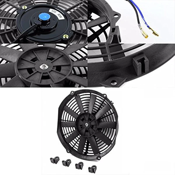 10 Inch 12V 80W 2100Rpm Straight Black Blade Electric Cooling Radiator Tank Fan Mounting Kit Universal