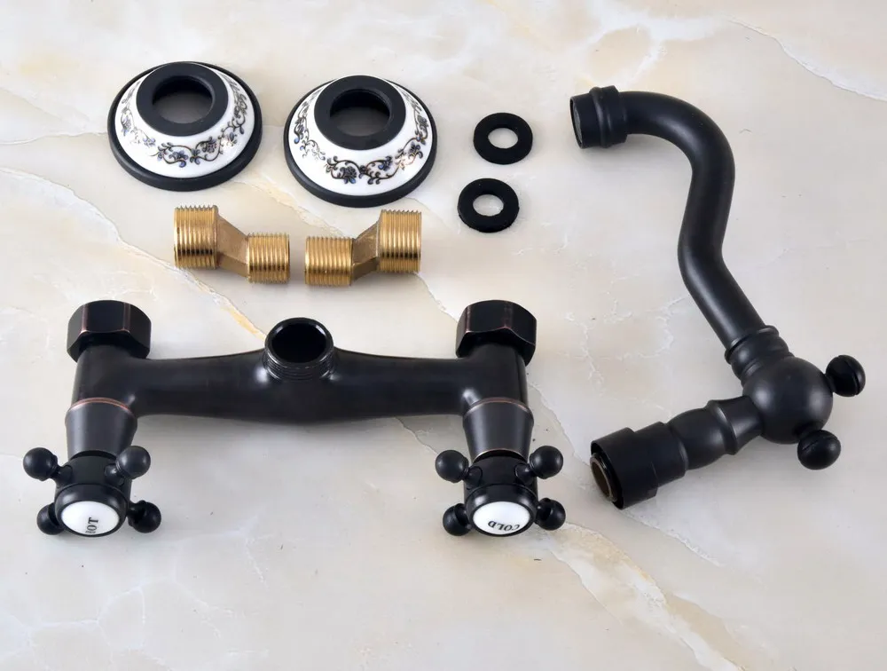 Black Oil Rubbed Bronze Brass Two Cross Handles Wall Mount Swivel Spout Kitchen & Bathroom Basin Sink Faucet Mixer Tap anf461