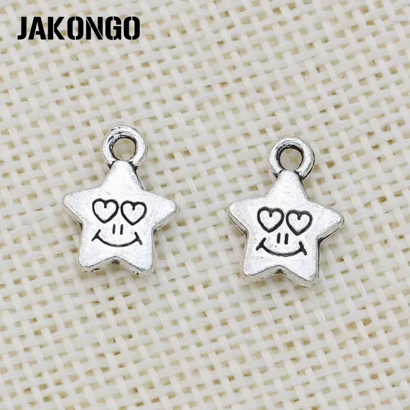 

JAKONGO Antique Silver Plated Star Face Charms Pendant for Jewelry Making Bracelet Accessories DIY Handmade 14x11mm 25PCS/lot