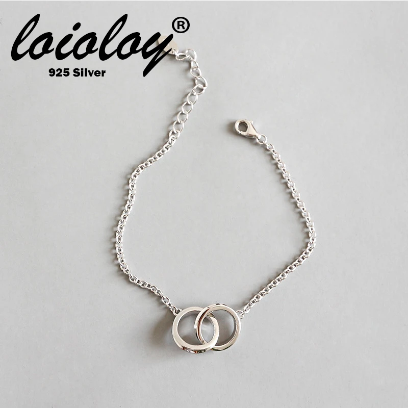 

Loioloy 100% 925 Silver Circles Charm Chain original 925 sterling silver bracelet for Women Authentic Jewelry Pulseira Gift