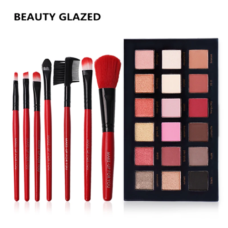 

BEAUTY GLAZED Brand Professional Eyeshadow Palette with Makeup Brush Set Long-lasting Eyeshadow Shimmer Cosmetics 18 color In 1