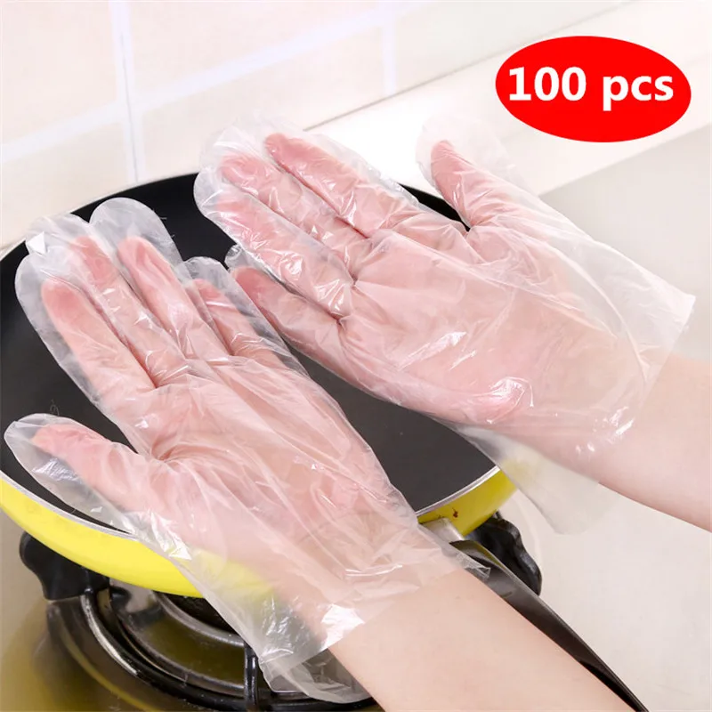 

100pcs Household Gloves Plastic disposable gloves for household kitchens, hygienic PE film, food and baking food, transparency