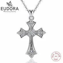 EUDORA 925, серебряное ожерелье с крестом, модное AAA CZ ожерелье с подвеской, s для женщин, Стерлинговое Серебро, колье с крестом, хорошее ювелирное изделие D197