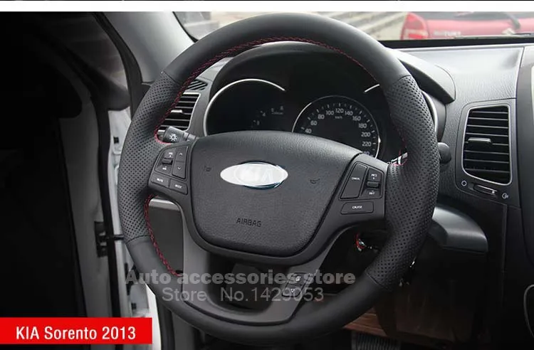 Чехол на руль для KIA Sorento 2013, чехлы, сделай сам, натуральная кожа, швейные автомобильные чехлы на руль, автомобильный стиль, противоскользящие