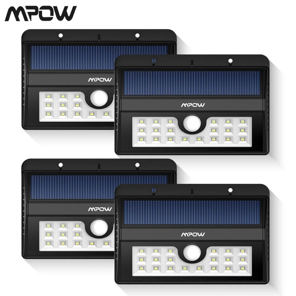 

4 Pack 20 LED Mpow Motion Sensor Solar Lights Wall Lamp Outdoor Three Intelligent Modes Weatherproof Luz Solar Led Para Exterior