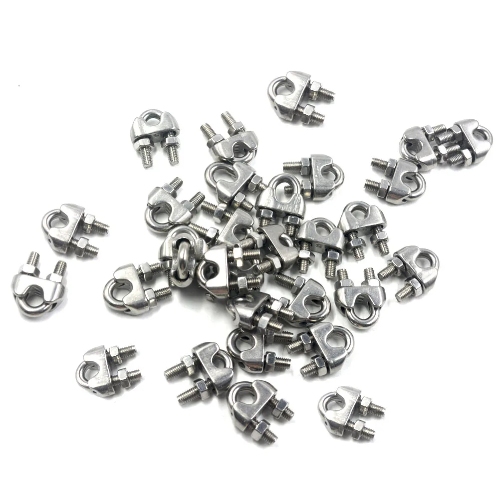 

30 x 304 SS Cable Wire Rope Clamp Clip Fit 2-24mm Thickness Steel Rope Silver M5