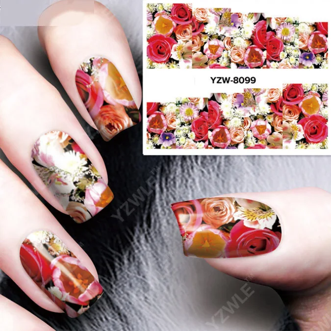 1 шт Наклейка на ногти водная переводная наклейка цветок романтическая роза водяной знак слайдер гель для украшения ногтей маникюр - Цвет: YZW8099