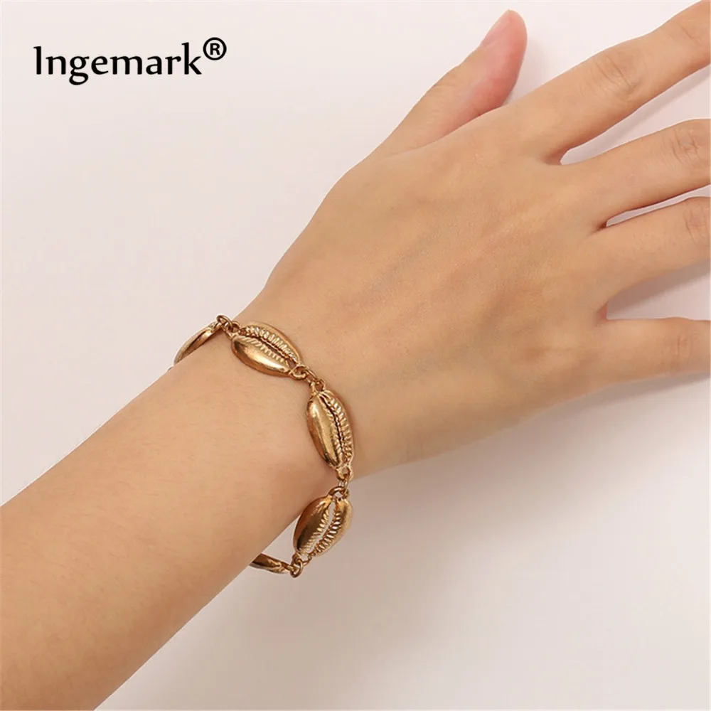 

Ingemark Boho Natural Alloy Cowrie Shell Bracelet Beach Dainty Gold Silver Seashell Bracelet Bangles Women Fashion Jewelry 2018