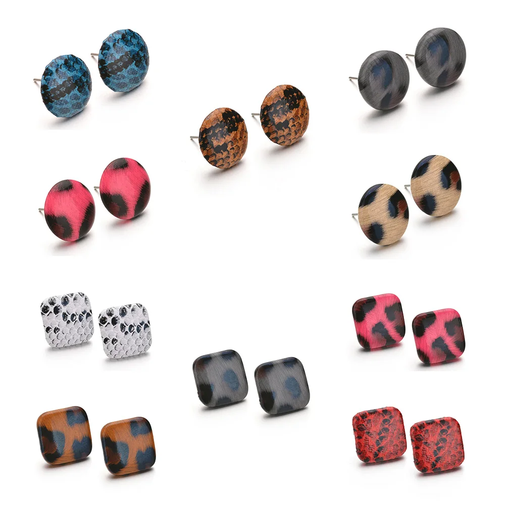 

PU Leather Wrapped Button Stud Earrings for Women Classic Leopard Snakeskin Earrings Party Statement Jewelry Gifts for Girls