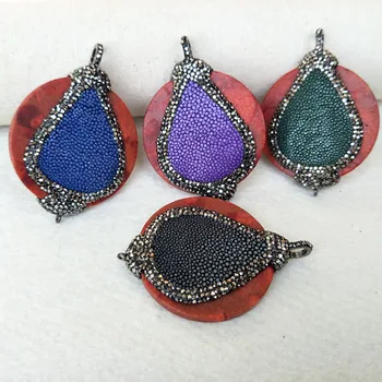 

4Pcs round stone Pendants Pave fishskin and Rhinestone Bead connector Charms For Making Necklaces Jewelry findings CT269