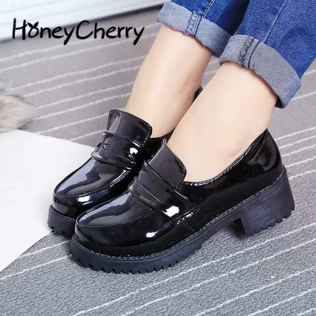 

Japanese Academy Girls High School Students Small Black Shoes Cos Cartoon Festival Round-headed Flat Maid Uniform Size35-40