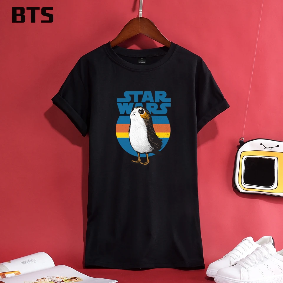 BTS Porg Печатные Футболки женские летние топы футболки женские уличная спортивная одежда Топы Harajuku Смешные футболки в женские футболки