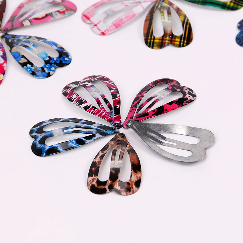 12PCS The New Love Heart Shape Hair Clips Girls Fashion Print Floral Colorful Hairpins Women Hairpin Hair Accessories hair accessories for brides