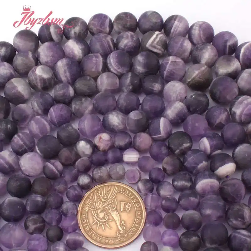 

6,8,10,12mm Frosted Round Dream Amethysts Natural Stone Beads For DIY Necklace Bracelats Earring Jewelry Making 15"Free Shipping