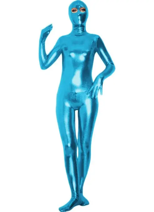 thumbnail image 1 of Traje de zentai de una pieza con efecto mojado y ojos abiertos, de metal brillante, plateado, para hombre, de licra, para fiesta de Navidad, 1 of 5