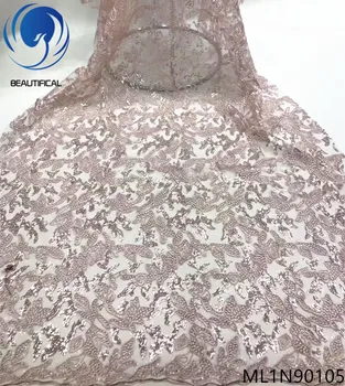 

BEAUTIFICAL african lace fabrics New arrival nigerian net lace fabric 5yards embroidery sequins lace fabric for dress ML1N901