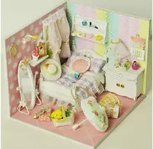 Miniature Wooden Dollhouse Furniture Light Kit Sweet Child Girl Room DIY Dolls House Craft Birthday Gift Puzzle Toy Xmas Gift